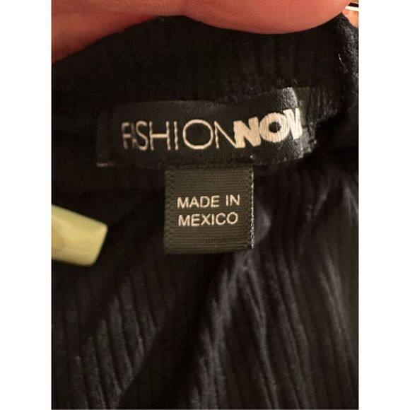 Fashion Nova Black Ribbed Crew Neck Ruched top with Drawstrings Long Sleeve High - Picture 2 of 6